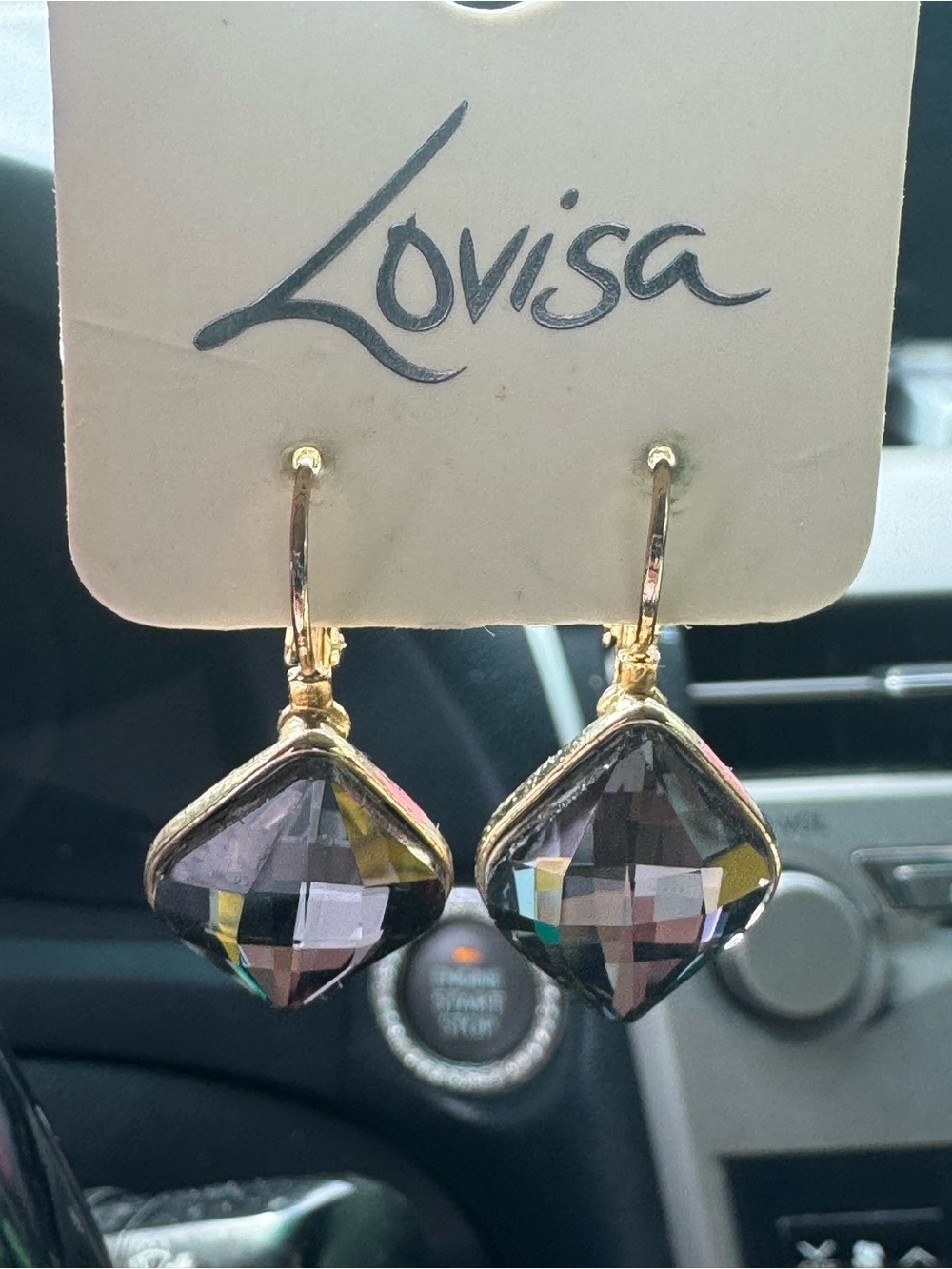 Earrings with bronze colored stone